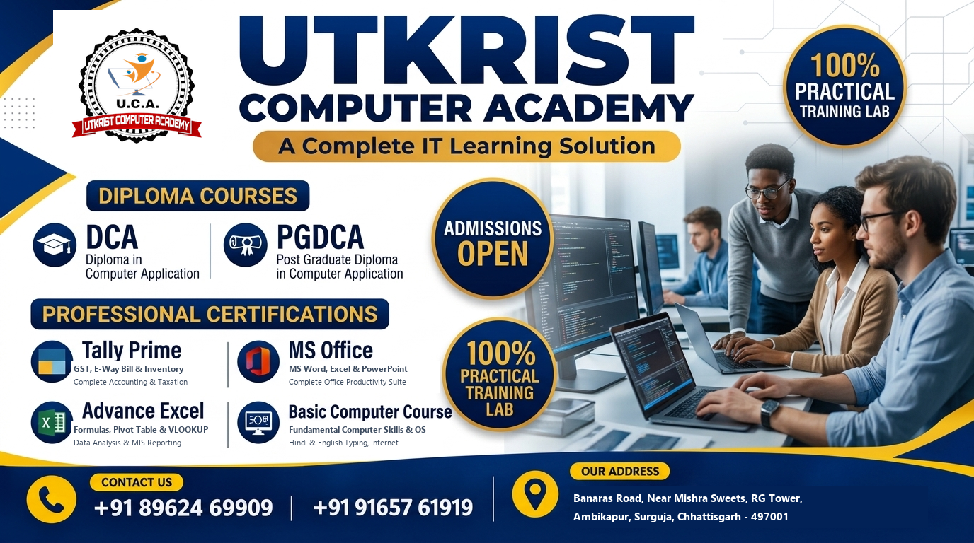 Utkrist Computer Academy DCA PGDCA Computer Training Ambikapur Official Poster